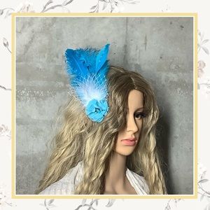 🍒 FEATHER HAIR PIECE FASCINATOR FLOWER BOHO BURLESQUE DANCER BLING PERFORMER